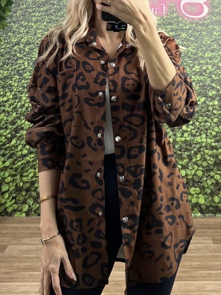 Leopard Button Shirt/Camel