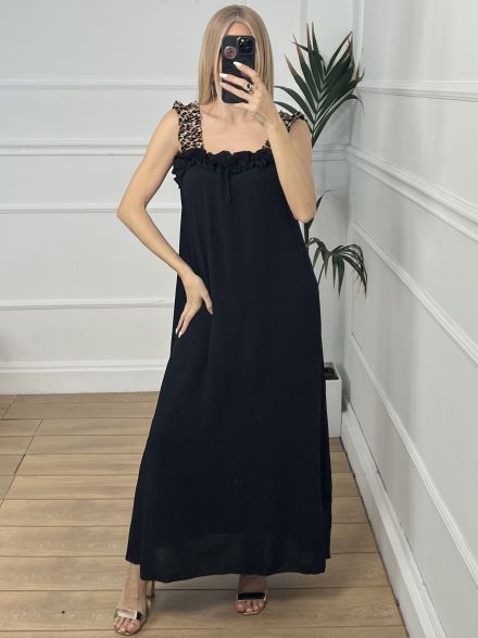 Maxi Leopard Ruffle Dress/Black