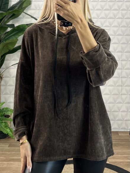 Super Soft Velvet Hood Sweatshirt-25581/Chocolat