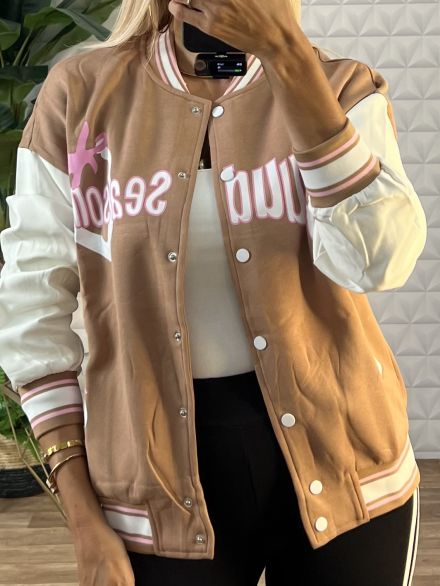 College Jacket Leather Sleeves/Camel