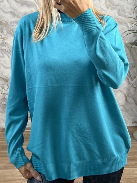 Knitted SemiTurtle Top-Plus Size/Turquoise