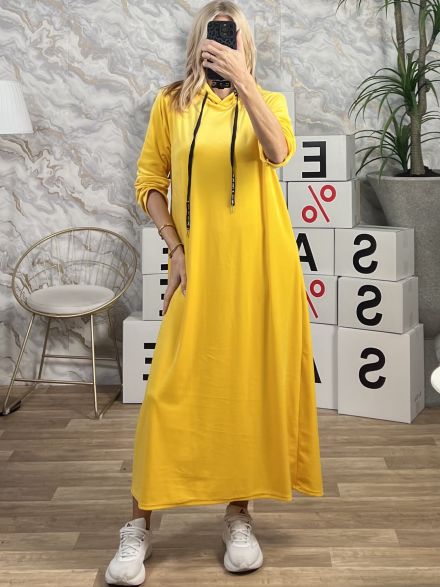 Velvet Oversized Hooded Dress-3283/Yellow