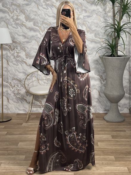 GLOW Satin Dress-Paisley/Mocca