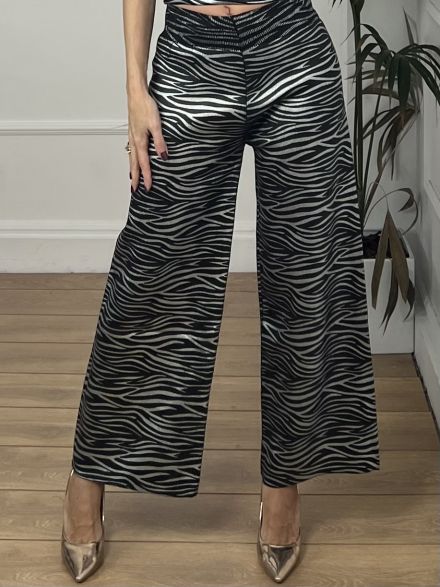 Metallic Animal Wide Pants/Zebra