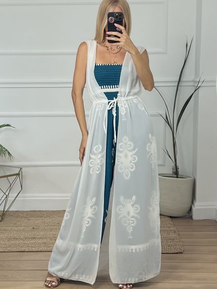 Sleeveless Kimono/White
