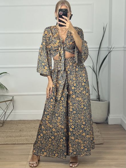 Satin Boho Pants Set 4007/Orange