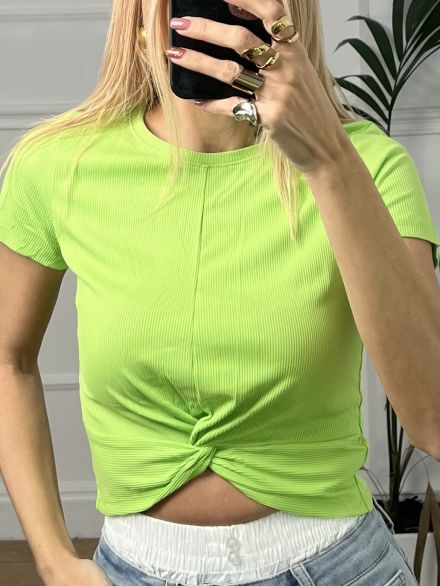 Ribbed Knot Shortsleeves Top/L.Green