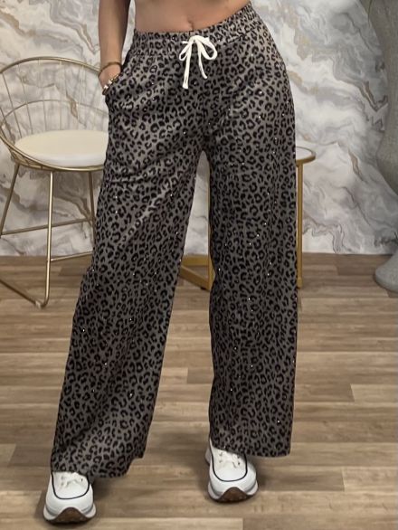 Strass Leopard Sweatpants-5376/Khaki