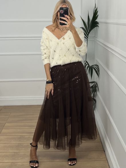 Tulle Sequin Skirt/Chocolat