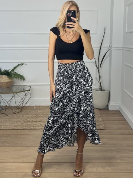 Midi Wrap Skirt/Black-White