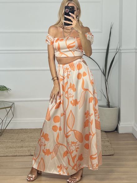 Maxi Skirt Satin Set/Orange