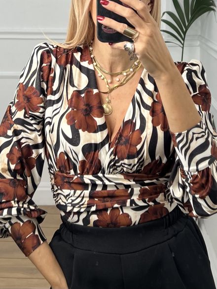 Elastic Bodysuit/Choco Floral
