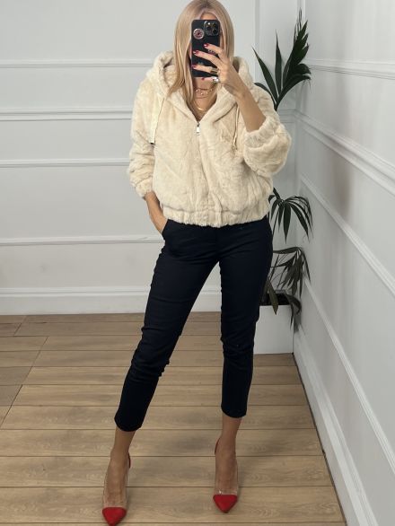 Fur Bomber Jacket-OS/Beige