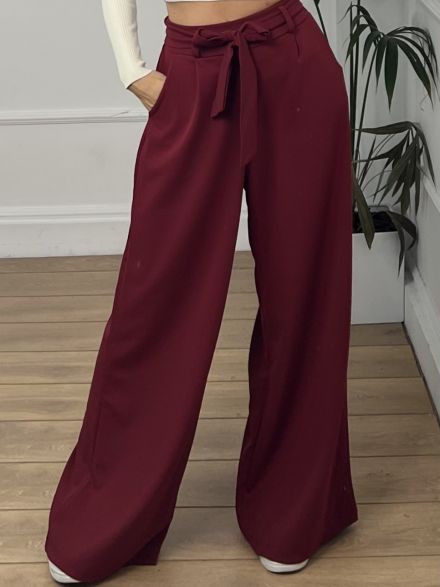 Crep Wide Pants/Burgundy