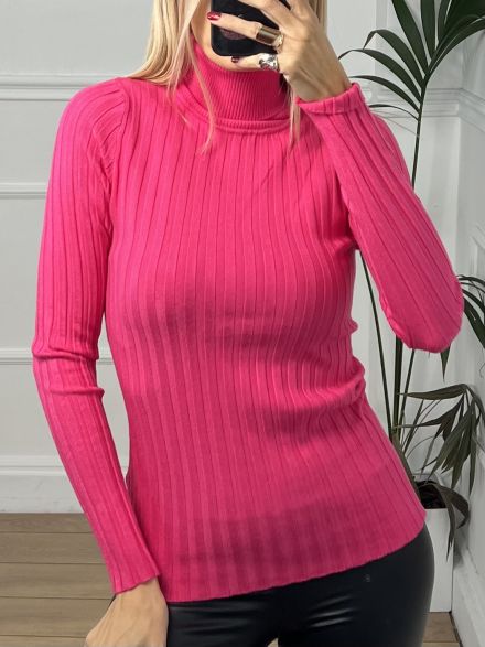 Ribbed Turtleneck Top/Fucsia