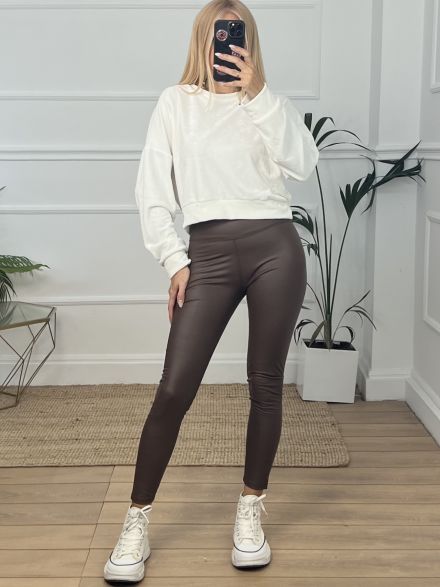 Pu Leather Leggings-99935/Brown