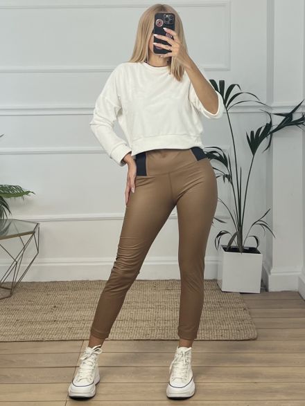 Pu Leather Leggings-11231/Camel