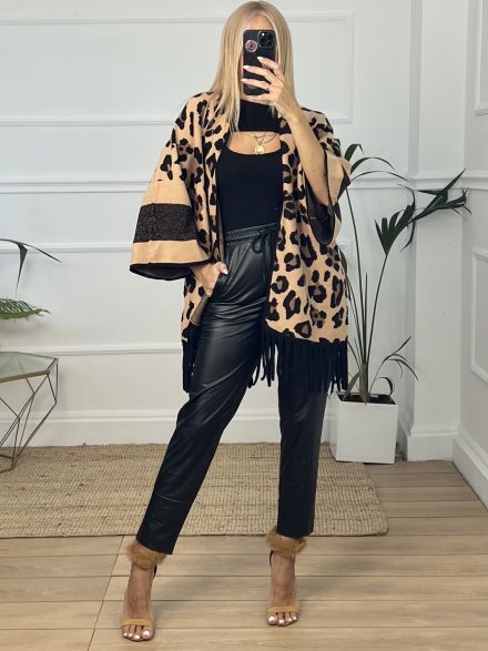 Fringe Leopard Cardigan/Beige