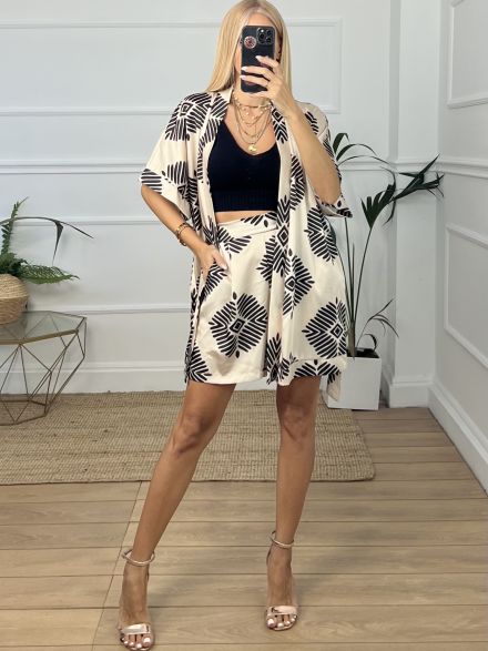 Kimono Shorts Set/Ecru