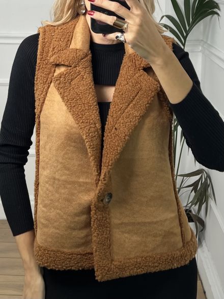 Suede Boucle Vest/Camel