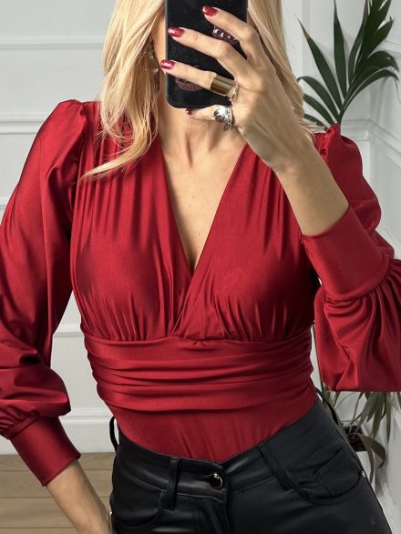 Elastic Bodysuit Monochrome/Burgundy