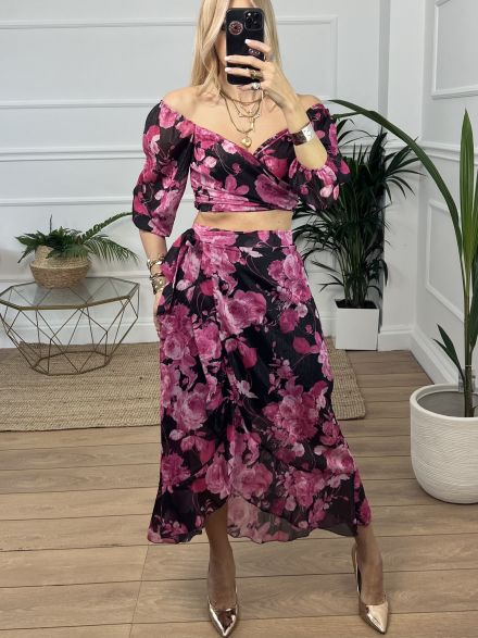 Floral Set Skirt1/BLack-Fucsia