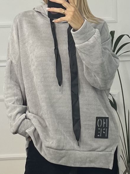Cord Hooded Sweater/Grey