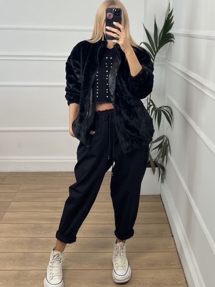 Fur Bomber Jacket-2/Black
