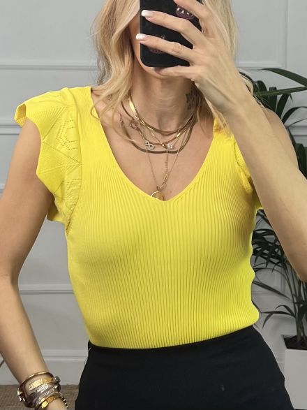 Knitted Ruffles Top/Yellow