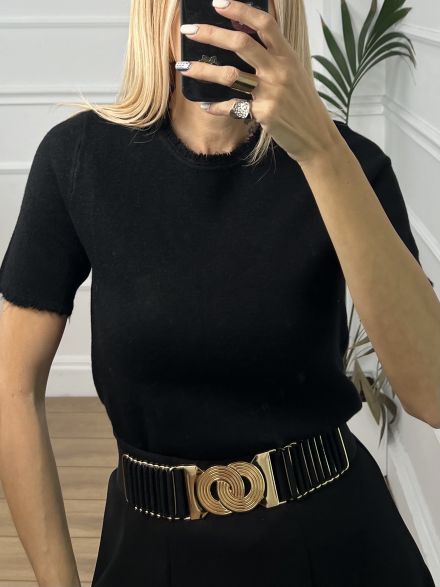 Viscose Short Sleeves Top/Black