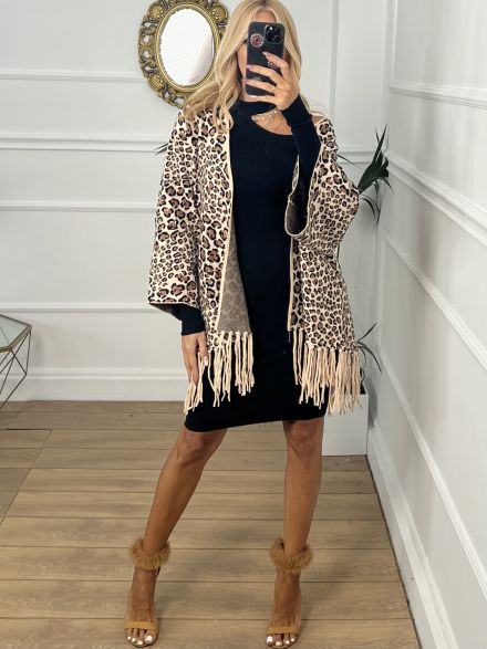 Fringe Viscose Leopard Cardigan