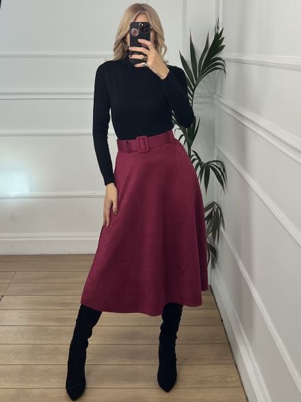 Suede Midi Belt Skirt/Magenta2