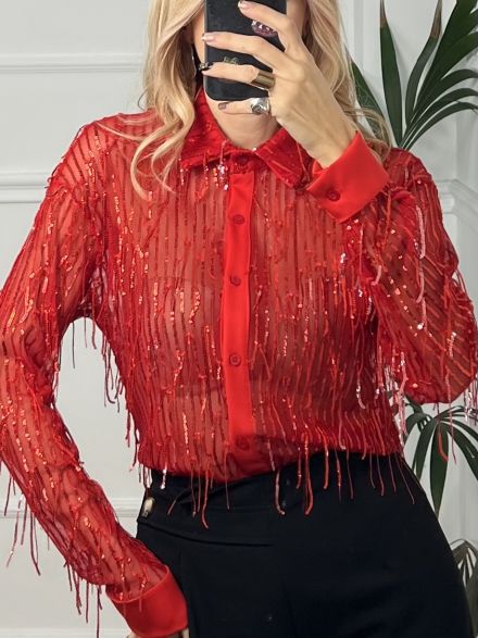 Sequins Fringe Shirt/Red