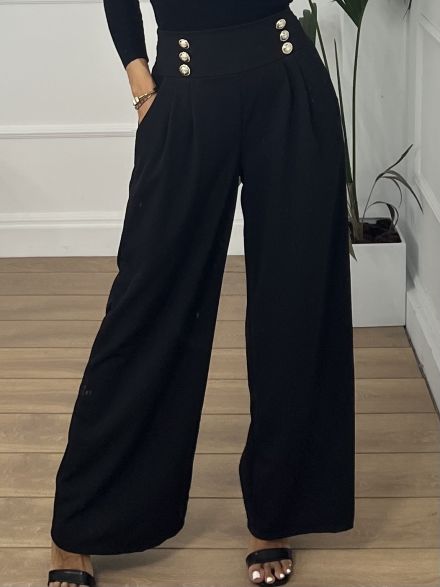 Crep Wide Pants Buttons/Black