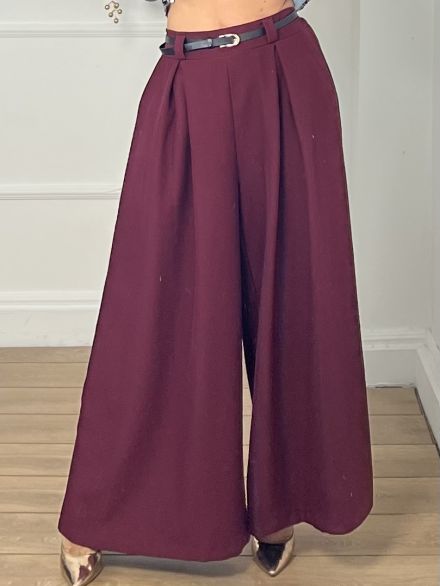 Wide Belt Pants/Burgundy