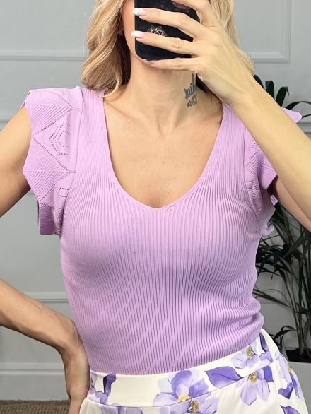 Knitted Ruffles Top/Lilac