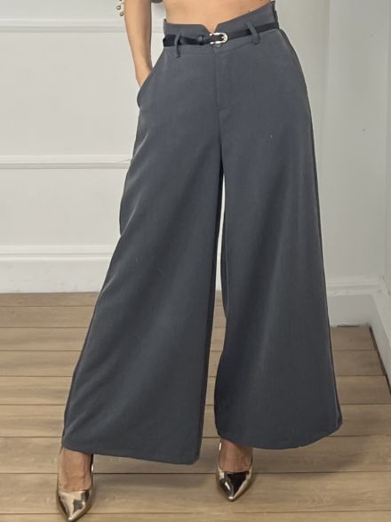 Viscose Wide Belt Ve Pants/Grey