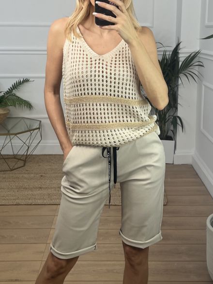 Elastic Drawstring Shorts/Beige