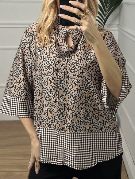 Mao Satin Pattern Shirt/Black