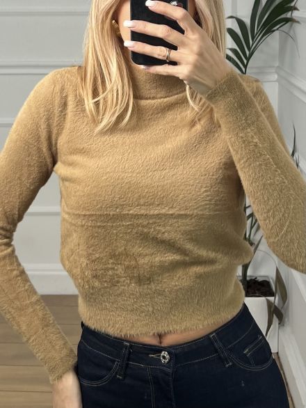 Mohair Turtleneck Sweater/Beige