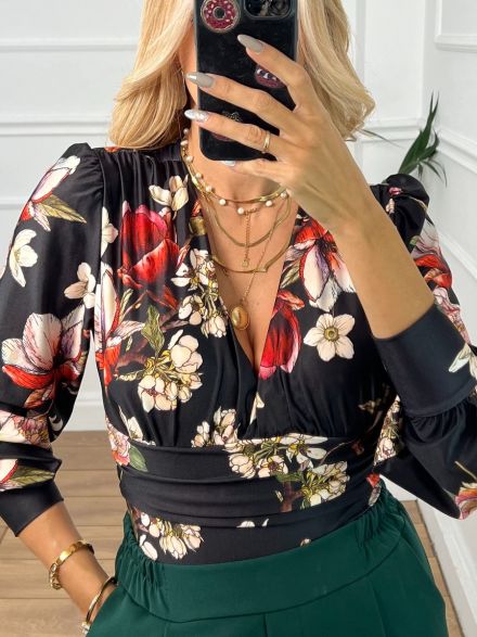 Elastic Bodysuit/Floral-NEW