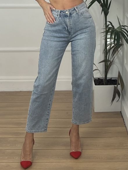 Mom Fit Denim Pants Clear Strass-31698