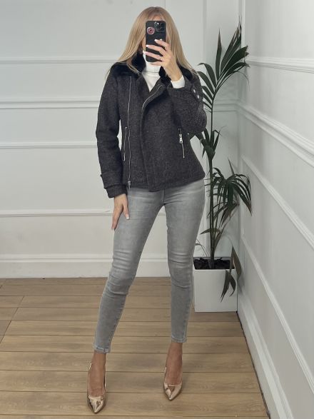 Short Zipper Coat/Dark Grey