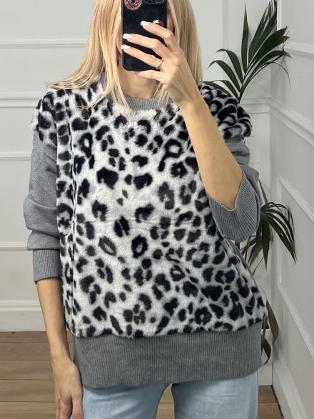 Leopard Fur Sweater/Grey