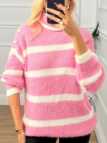 Fluffy Stripped Sweater/Pink