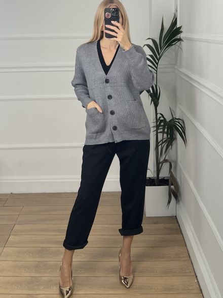 Viscose Long Buttons Cardigan/Grey