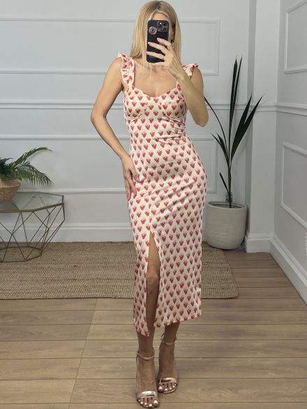 Midi Satin Strawberry Dress