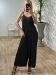 Elastic Ribbed Jumpsuit-Monochrome/Black