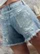 Strassed Pocket Denim Shorts-317-2/Blue