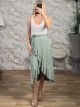Viscose Ruffle Midi Bow Skirt-20576/Khaki
